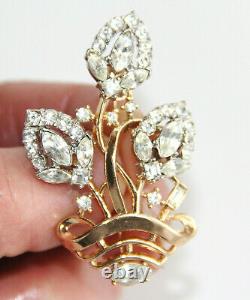 Crown Trifari Alfred Philippe Gold Tone Crystal Flower Basket Brooch Pat Pend 2