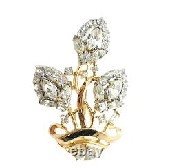 Crown Trifari Alfred Philippe Gold Tone Crystal Flower Basket Brooch Pat Pend 2