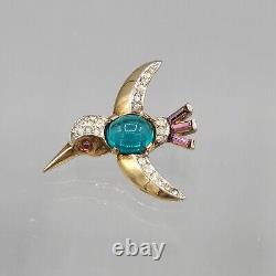 Crown Trifari Alfred Philippe Green Jelly Glass Crystal Pave Hummingbird Pin