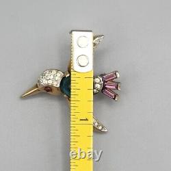 Crown Trifari Alfred Philippe Green Jelly Glass Crystal Pave Hummingbird Pin