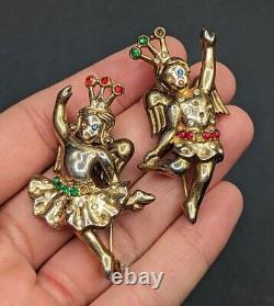 Crown Trifari Alfred Philippe Heavenly Twins Rhinestone Brooch Set Missg Stones