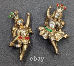 Crown Trifari Alfred Philippe Heavenly Twins Rhinestone Brooch Set Missg Stones