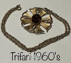 Crown Trifari Alfred Philippe Maltese Cross Green Faceted Rhinestone Brooch Pin