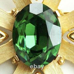 Crown Trifari Alfred Philippe Maltese Cross Green Faceted Rhinestone Brooch Pin