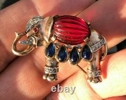 Crown Trifari'Alfred Philippe' Moghul Elephant Pin Brooch Jewels of India