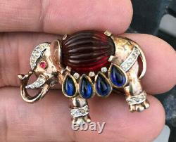 Crown Trifari'Alfred Philippe' Moghul Elephant Pin Brooch Jewels of India