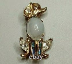 Crown Trifari Alfred Philippe Moonstone Jelly Belly withRhinestones Dog Brooch