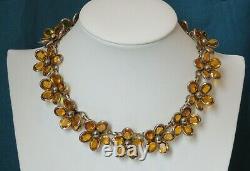 Crown Trifari Alfred Philippe Necklace, Poured Glass Topaz Color Flowers, Nice