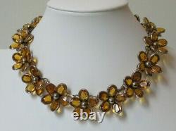 Crown Trifari Alfred Philippe Necklace, Poured Glass Topaz Color Flowers, Nice