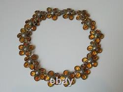 Crown Trifari Alfred Philippe Necklace, Poured Glass Topaz Color Flowers, Nice