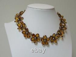 Crown Trifari Alfred Philippe Necklace, Poured Glass Topaz Color Flowers, Nice