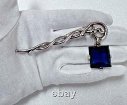 Crown Trifari Alfred Philippe Pat Pending Faux Sapphire Dangle Brooch & Earrings Crown Trifari Alfred Philippe Pat Pending Faux Sapphire Dangle Brooch & Earrings