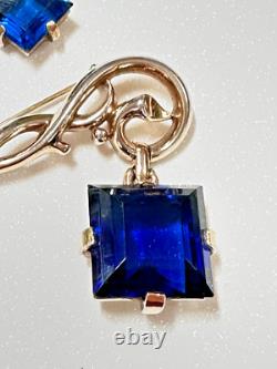 Crown Trifari Alfred Philippe Pat Pending Faux Sapphire Dangle Brooch & Earrings Crown Trifari Alfred Philippe Pat Pending Faux Sapphire Dangle Brooch & Earrings