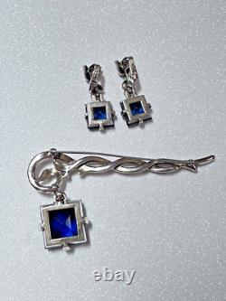 Crown Trifari Alfred Philippe Pat Pending Faux Sapphire Dangle Brooch & Earrings Crown Trifari Alfred Philippe Pat Pending Faux Sapphire Dangle Brooch & Earrings