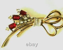 Crown Trifari Alfred Philippe Plated Gold Tone Bow & Flower Spray Brooch
