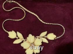 Crown Trifari Alfred Philippe Poured Glass Dogwood Cuff Bracelet And Necklace