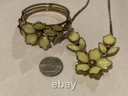 Crown Trifari Alfred Philippe Poured Glass Dogwood Cuff Bracelet And Necklace