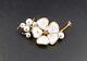Crown Trifari Alfred Philippe Poured Milk Glass Flower Berries Brooch Gold Tone