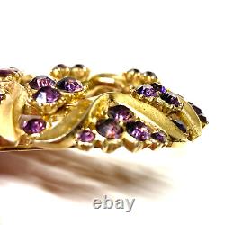 Crown Trifari Alfred Philippe Purple Rhinestone Gold Tone Round Brooch