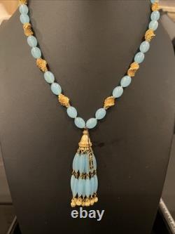 Crown Trifari, Alfred Philippe, RARE, 1962 Book, Blue&Gold, Tassel Necklace TAG
