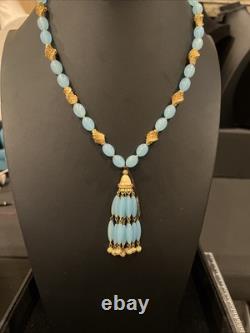 Crown Trifari, Alfred Philippe, RARE, 1962 Book, Blue&Gold, Tassel Necklace TAG