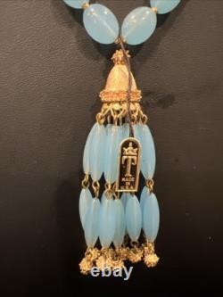 Crown Trifari, Alfred Philippe, RARE, 1962 Book, Blue&Gold, Tassel Necklace TAG