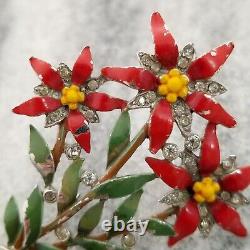 Crown Trifari Alfred Philippe Red Enamel Star Flower Pin Brooch Fur Dress Clip