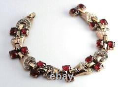 Crown Trifari Alfred Philippe Red Glass Vermiel Sterling Silver Bracelet