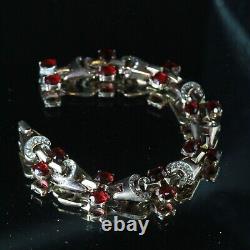 Crown Trifari Alfred Philippe Red Glass Vermiel Sterling Silver Bracelet