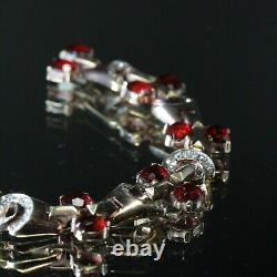 Crown Trifari Alfred Philippe Red Glass Vermiel Sterling Silver Bracelet