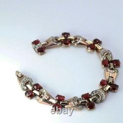 Crown Trifari Alfred Philippe Red Glass Vermiel Sterling Silver Bracelet