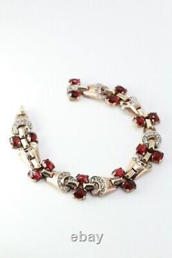 Crown Trifari Alfred Philippe Red Glass Vermiel Sterling Silver Bracelet