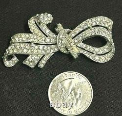 Crown Trifari Alfred Philippe Rhinestone Encrusted Figural Ribbon Bow Brooch