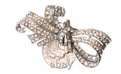 Crown Trifari Alfred Philippe Rhinestone Encrusted Figural Ribbon Bow Brooch