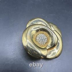 Crown Trifari Alfred Philippe Rhinestone Gold Plated Rose Flower Pin Brooch J13