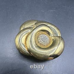Crown Trifari Alfred Philippe Rhinestone Gold Plated Rose Flower Pin Brooch J13