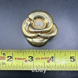 Crown Trifari Alfred Philippe Rhinestone Gold Plated Rose Flower Pin Brooch J13