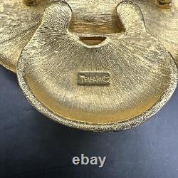 Crown Trifari Alfred Philippe Rhinestone Gold Plated Rose Flower Pin Brooch J13