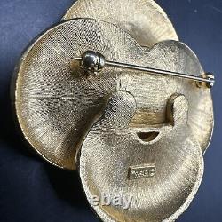 Crown Trifari Alfred Philippe Rhinestone Gold Plated Rose Flower Pin Brooch J13