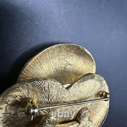 Crown Trifari Alfred Philippe Rhinestone Gold Plated Rose Flower Pin Brooch J13