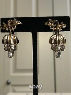 Crown Trifari Alfred Philippe Rhinestone Grape Dangle Earrings Gold Tone Pat Pen