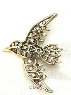 Crown Trifari Alfred Philippe Rhinestone Inset Figural Hummingbird Bird Brooch