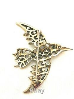 Crown Trifari Alfred Philippe Rhinestone Inset Figural Hummingbird Bird Brooch