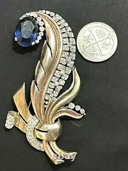 Crown Trifari Alfred Philippe Rhinestone Inset Sapphire Crystal Fur Pin Brooch