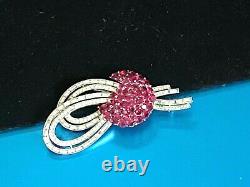 Crown Trifari Alfred Philippe Rhodium Plated Ruby Red & Clear Baguettes Brooch