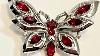 Crown Trifari Alfred Philippe Ruby Navette Rhodium Butterfly Brooch Pat Pend