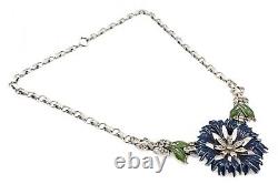 Crown Trifari Alfred Philippe Rue De La Paix Blue Enamel Flower Necklace
