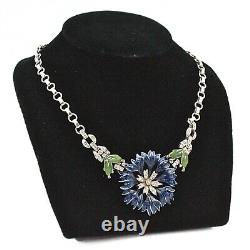 Crown Trifari Alfred Philippe Rue De La Paix Blue Enamel Flower Necklace