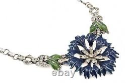 Crown Trifari Alfred Philippe Rue De La Paix Blue Enamel Flower Necklace