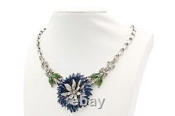 Crown Trifari Alfred Philippe Rue De La Paix Blue Enamel Flower Necklace